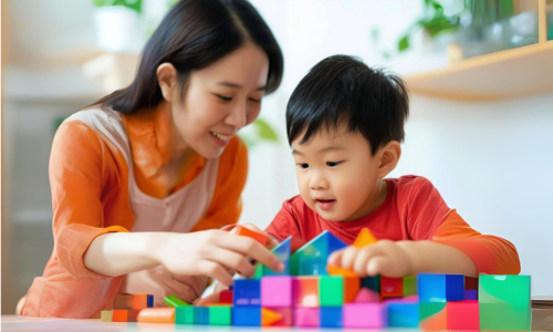 mum-son playing magnetic blocks mum-son playing magnetic blocks